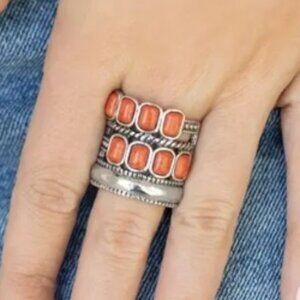 10 rings for $15 MOJAVE MONUMENT Orange Silver Tone NEW Paparazzi Ring